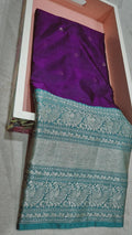 Purple Banarasi Kanchi Saree with gold butta and teal zari border