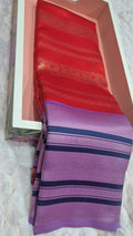 Red Soft Silk Saree with Lavender & Navy Contrast Border