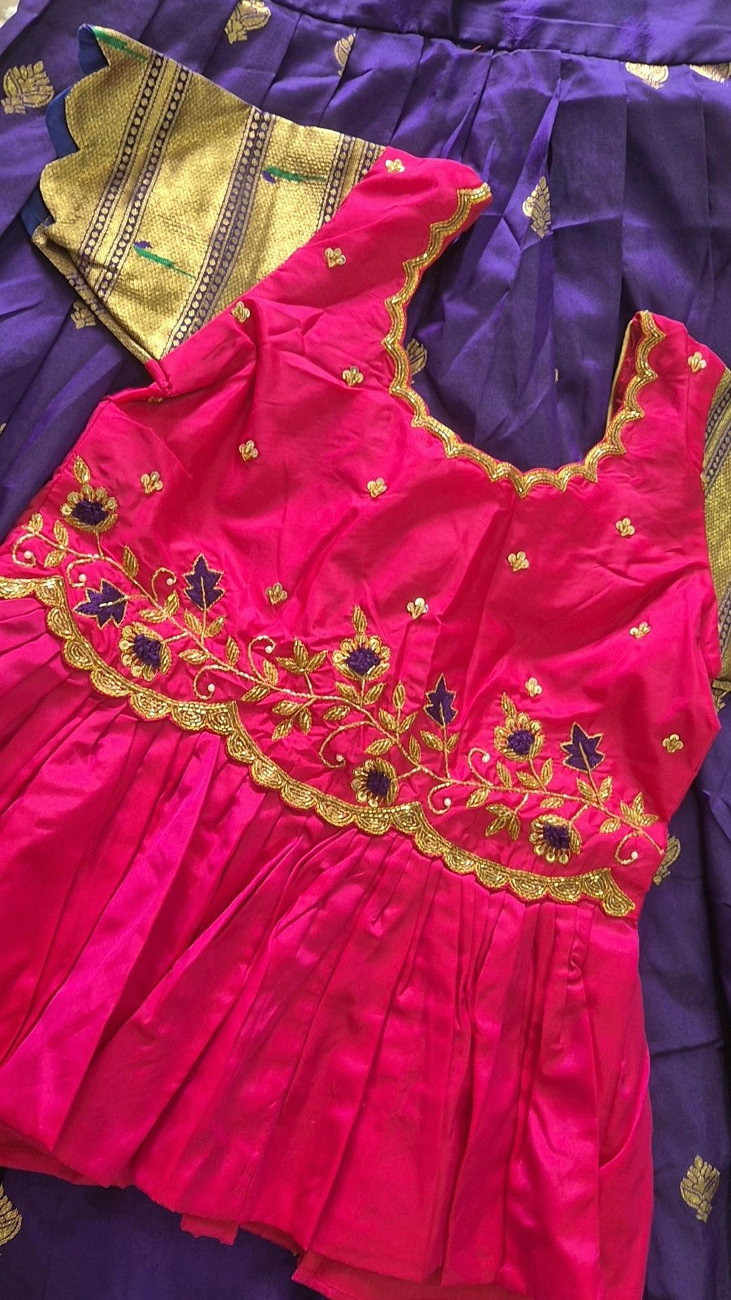Kids Pattu Pavada – Purple & Pink (10–12 Years)