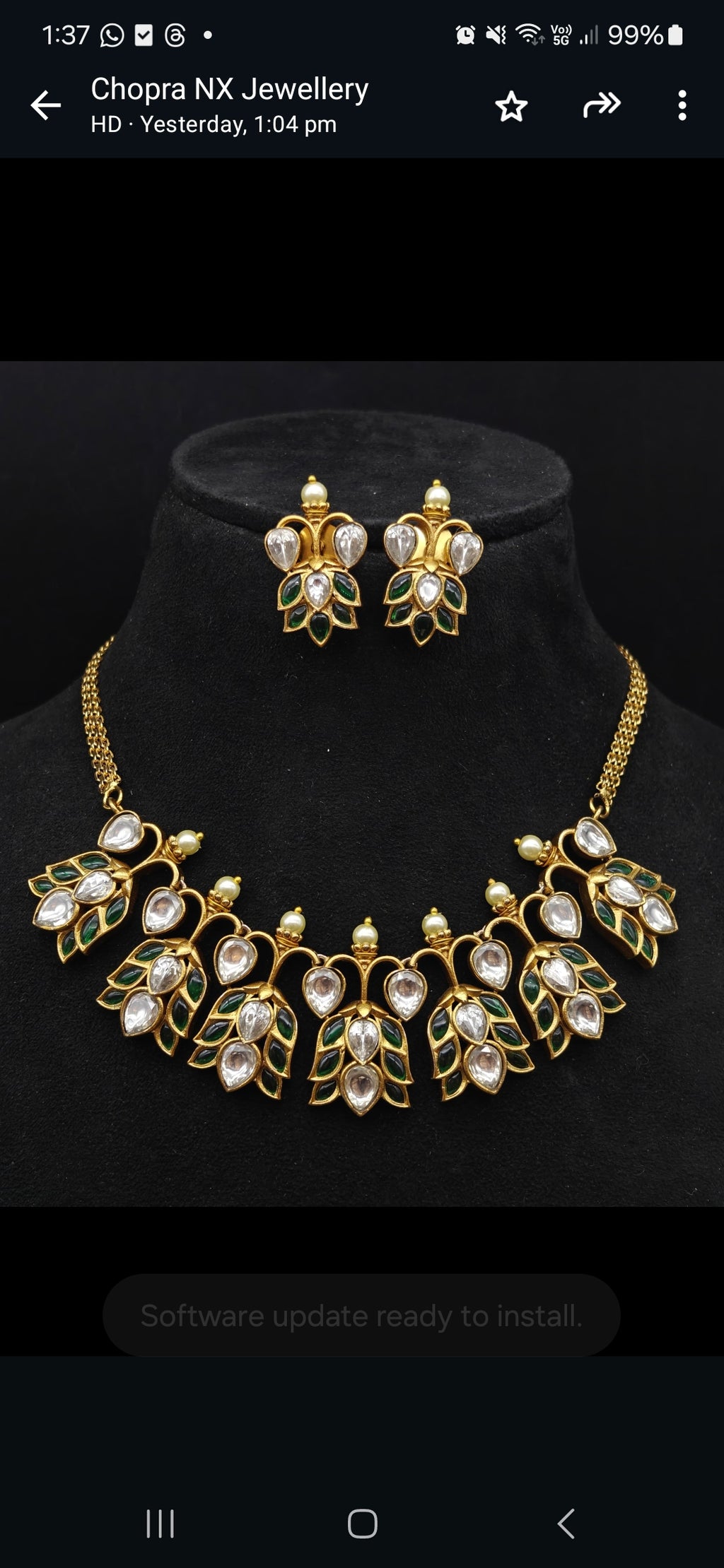 Gold Kundan Ruby Red Leaf Necklace Set with Earrings