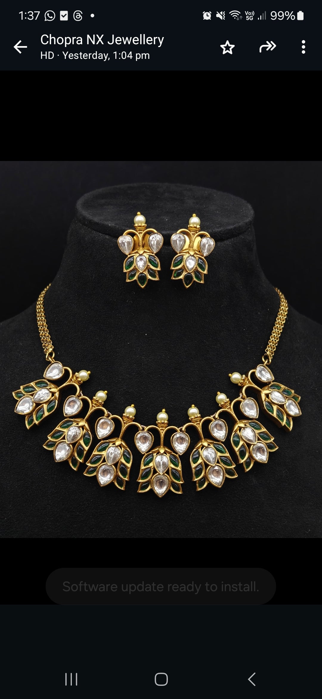 Gold Kundan Ruby Red Leaf Necklace Set with Earrings