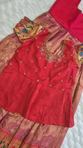 Kids Pattu Pavada – Rose Gold & Red Floral Border (10–12 Years)