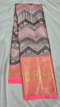 Pink Purple Chevron Kanjivaram Pattu Saree with Pink-Gold Zari Border