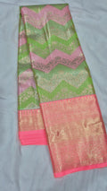Green & Pink Chevron Kanjivaram Pattu Saree
