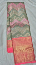 Olive Green & Pink Chevron Kanjivaram Pattu Saree