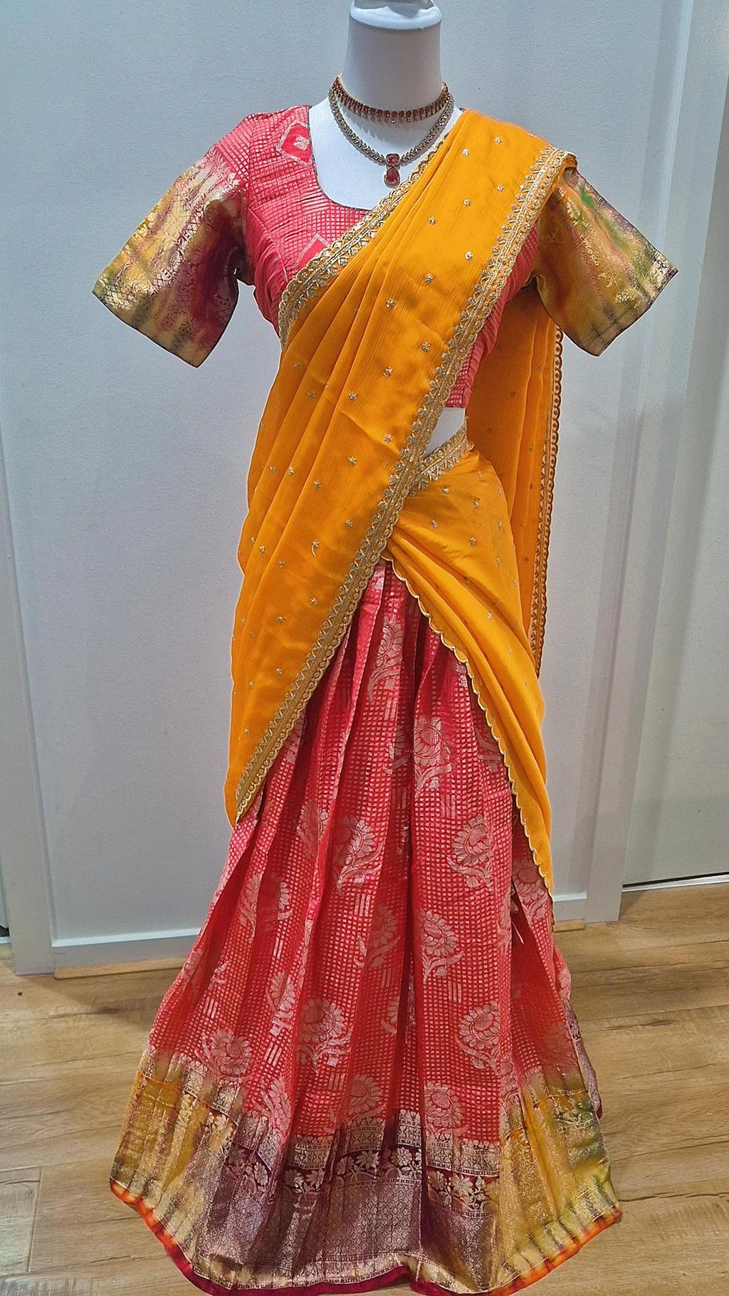 Semi Banarasi Pattu Lehenga with Stitched Blouse