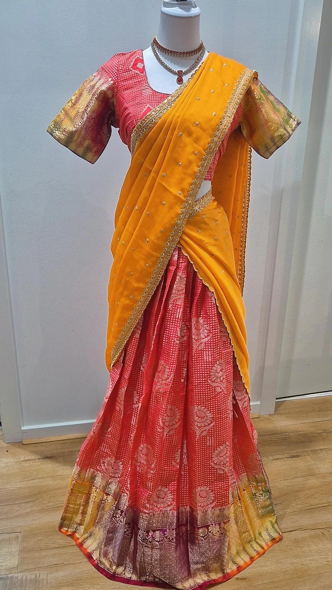 Semi Banarasi Pattu Lehenga with Stitched Blouse