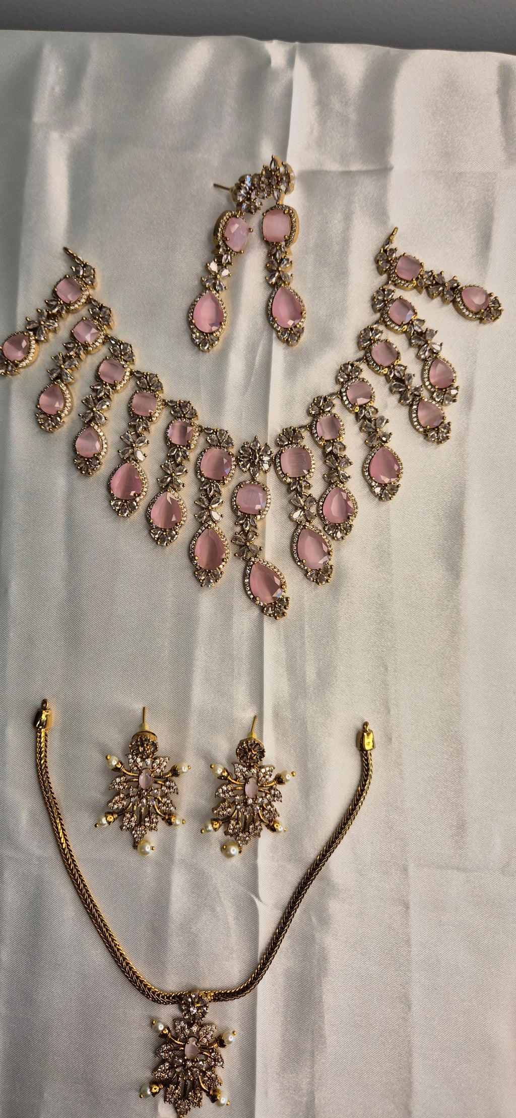Pink Teardrop CZ Necklace Set