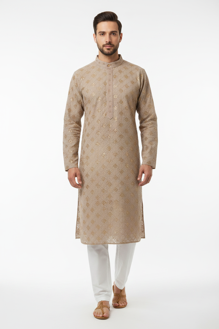 Taupe Beige Grey Chikankari Kurta