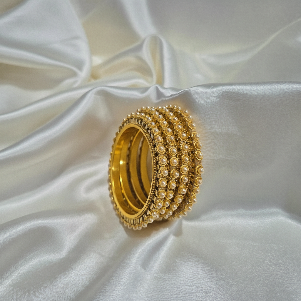 Temple Jewellery Pearl Bangle Set - 1:1 White Satin