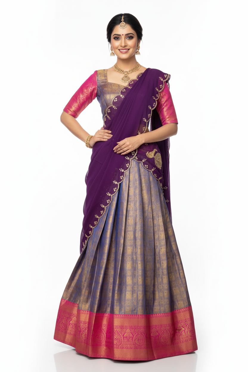 Tissue Kanjivaram Half Saree - Model