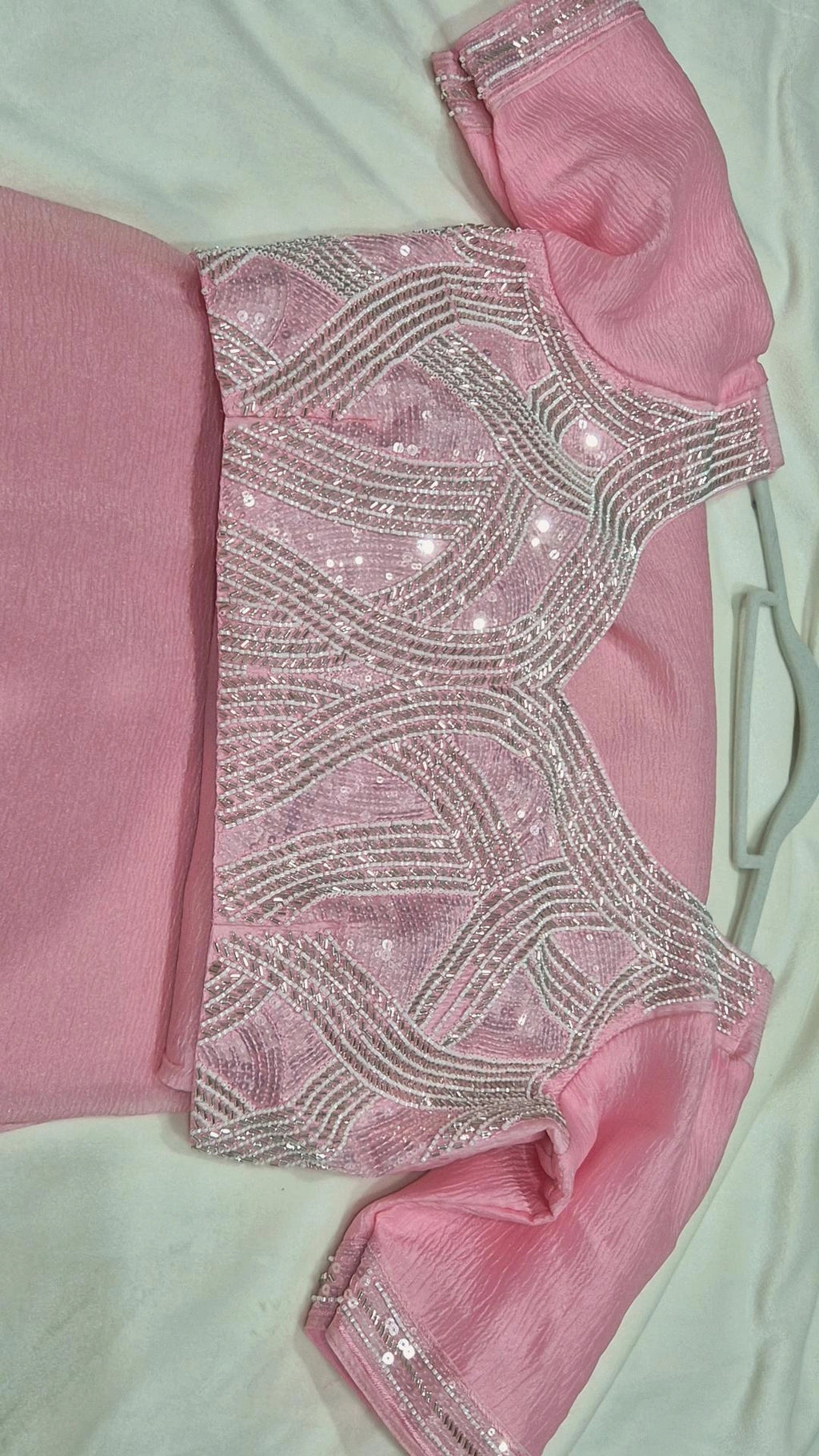Pink Tissue Silk Saree with Silver Sequin Embroidery Blouse