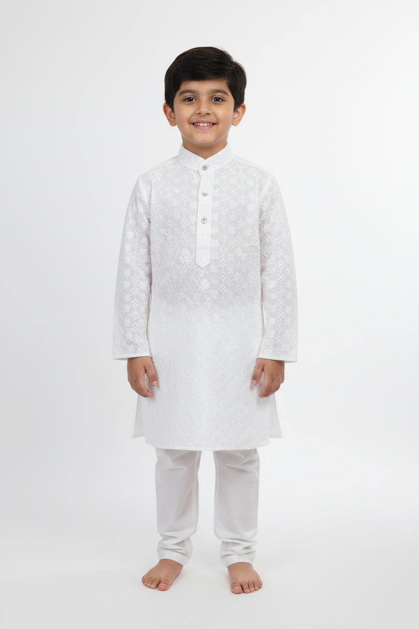 White Chikankari Kurta - Pattern 1