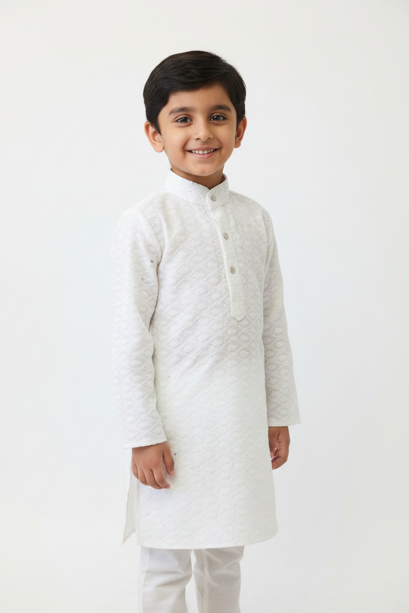 White Chikankari Kurta - Pattern 2