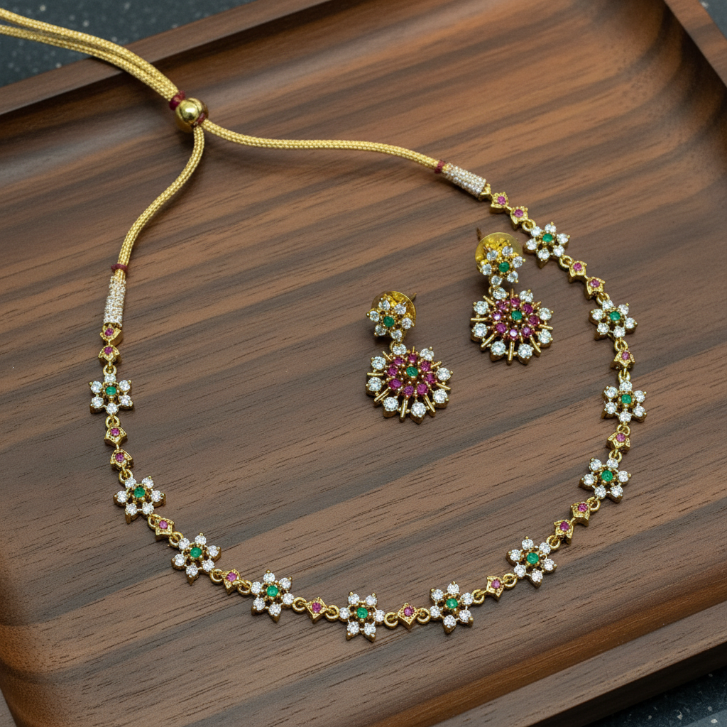 White CZ Ruby Emerald Flower Cluster