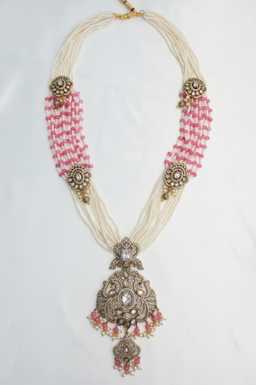 White Pearl Pink Necklace