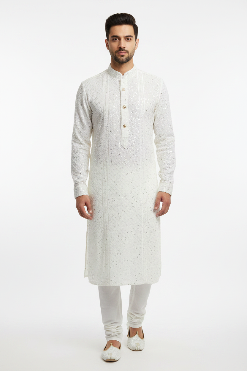 White Shimmer Sequin Kurta
