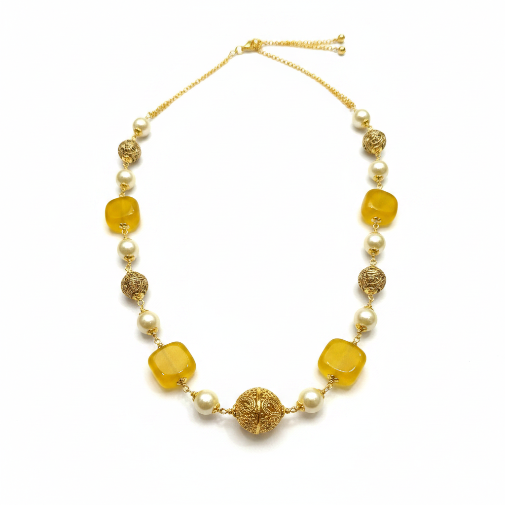 Yellow Agate Pearl Necklace